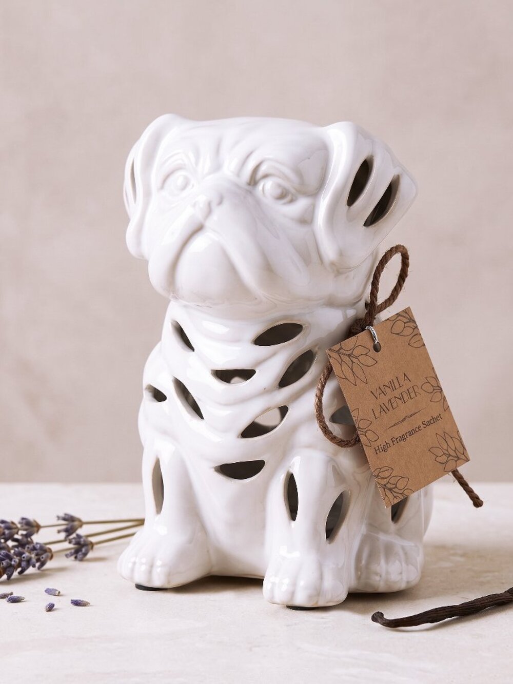 Ceramic Bulldog Statue Holder with Vanilla Lavender Fragrance Sachet